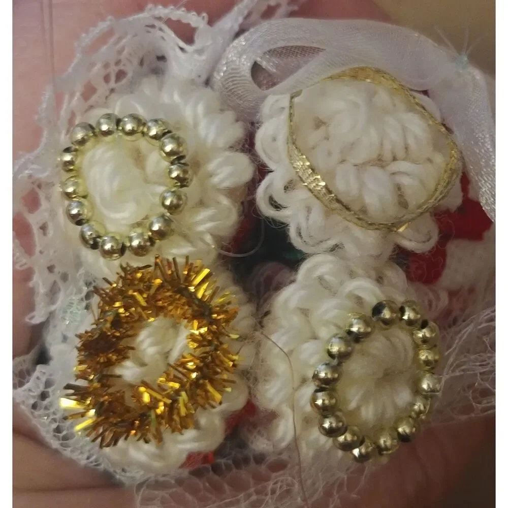 Vintage Lot of 4 Different Christmas Cross-Stitched Dated Wooden Angel Ornaments